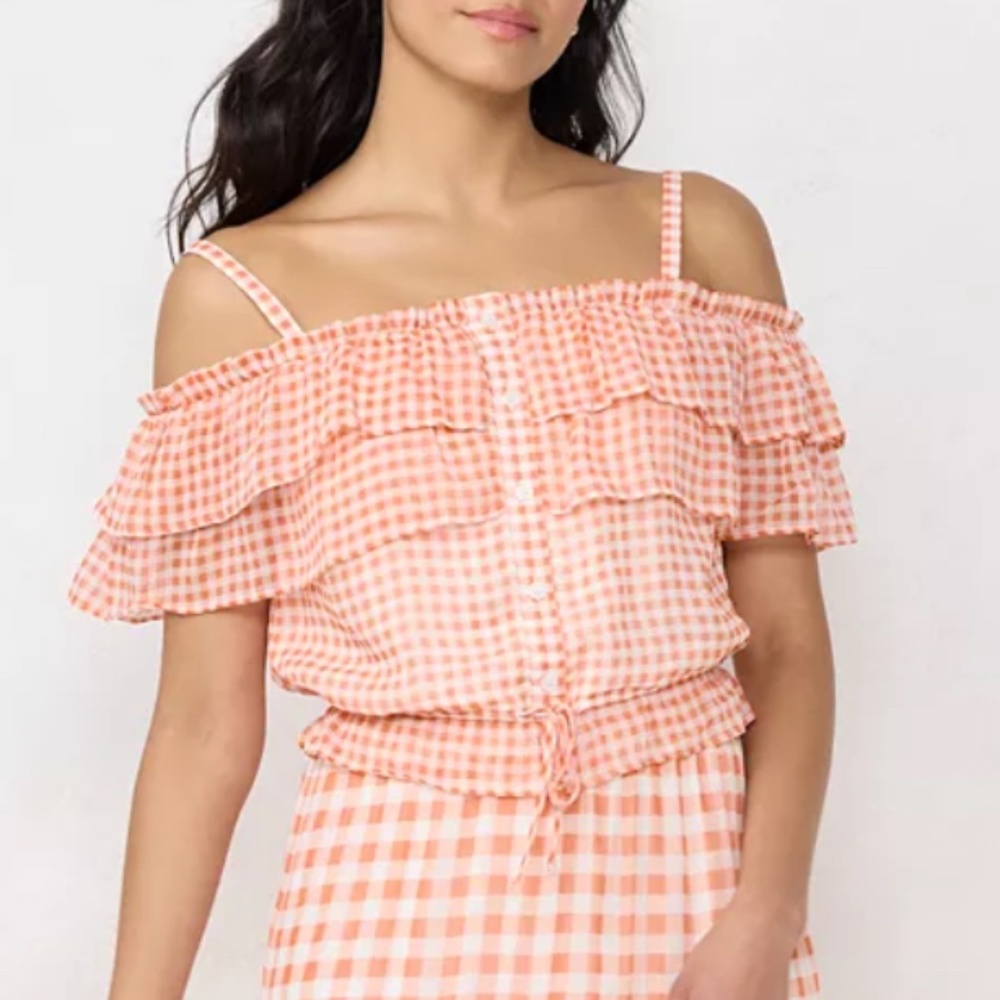 Lauren Conrad gingham off shoulder top